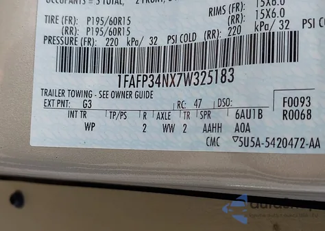 2007 Ford Focus S/Se/Ses from USA, damaged, VIN 1FAFP34NX7W325183